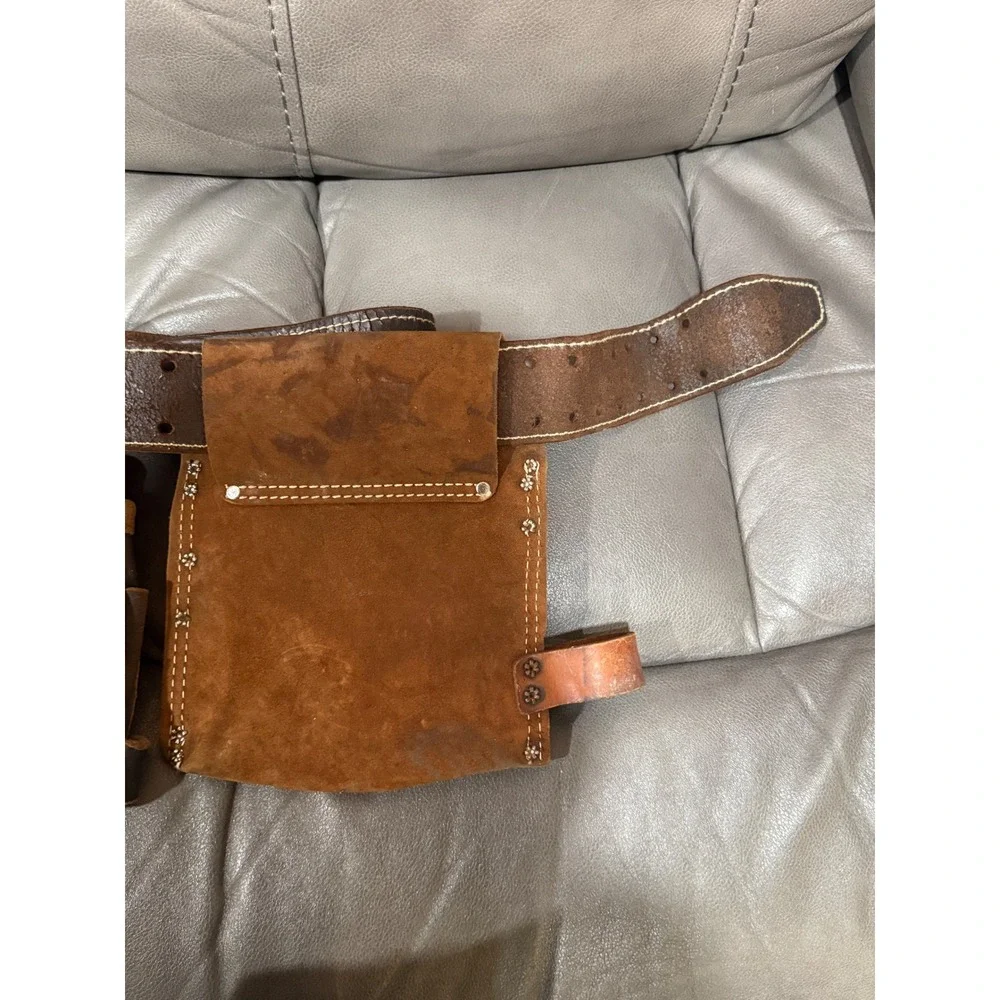 Nicholas 469WB Heavy Suede Cowhide Leather Tool Belt Pouch Set Brown Made in USA